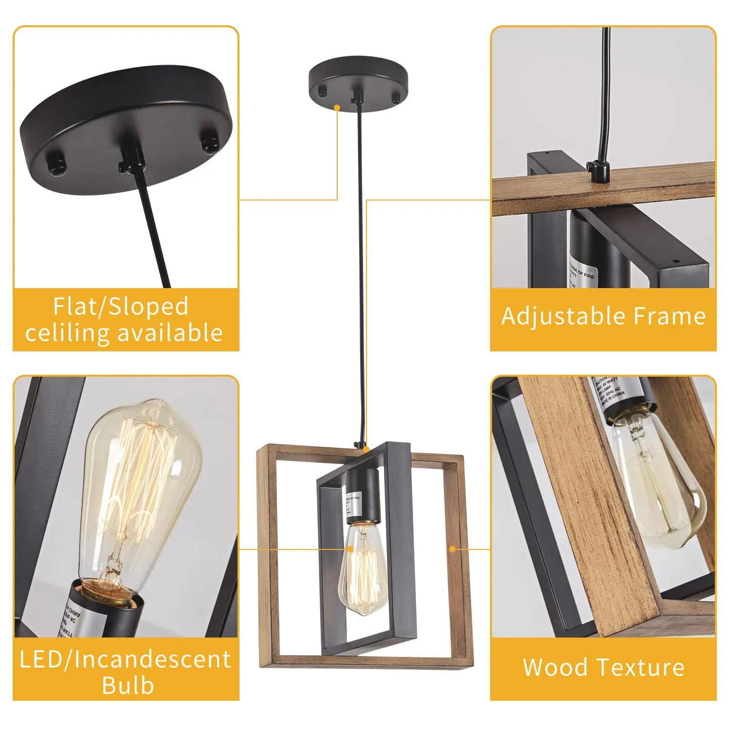 1 Light Kitchen Island Light Modern Black Dining Room Light Fixture Mini Wood Farmhouse Chandelier Hanging Pendant Light Fixtures for Foyer Hallway