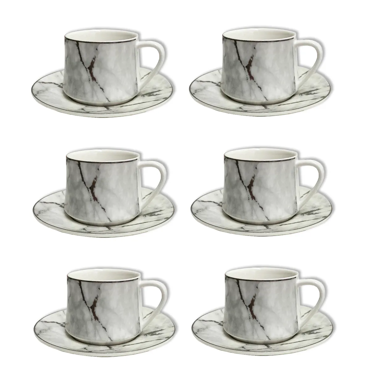 12 PC White & Silver Marble Coffee Cup