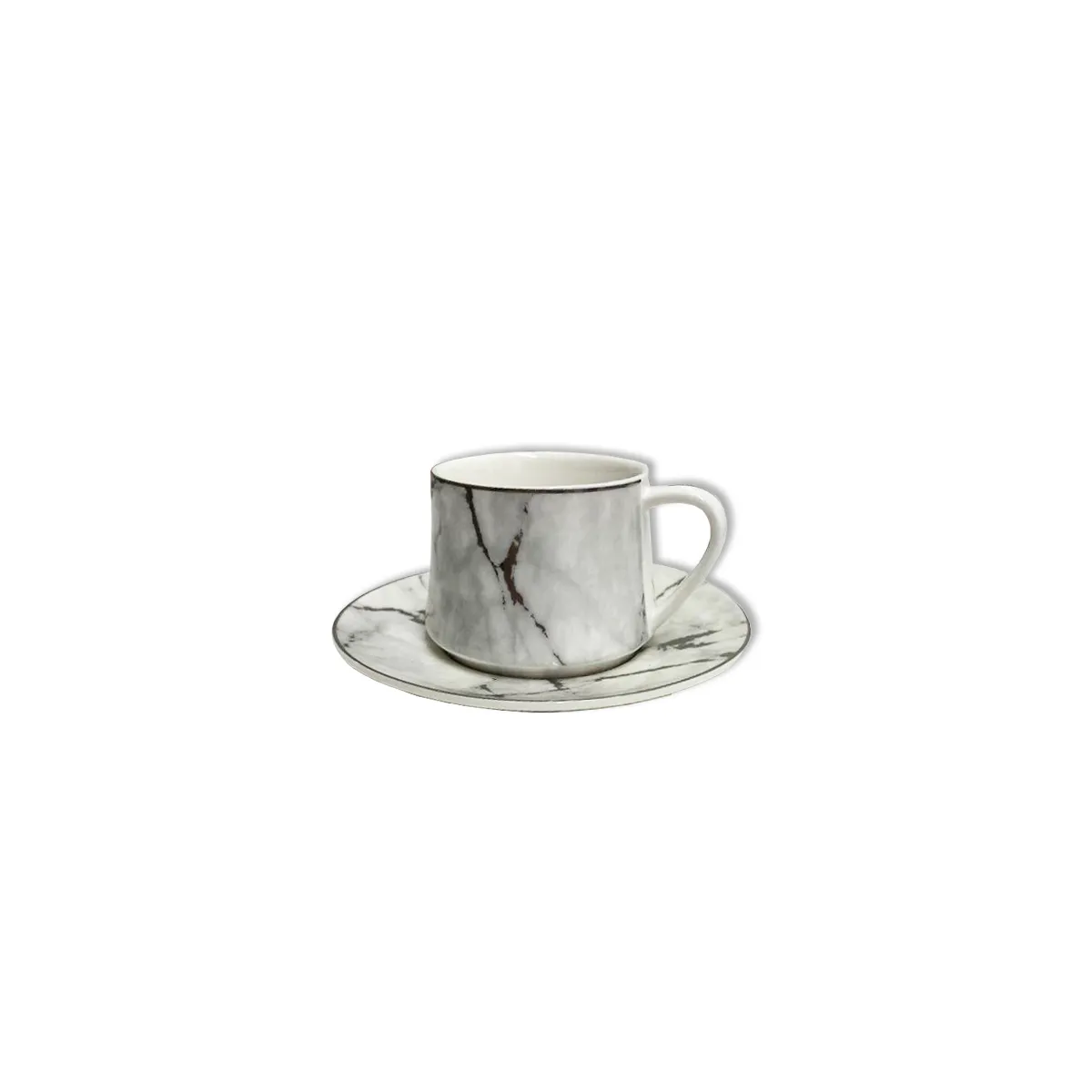 12 PC White & Silver Marble Coffee Cup