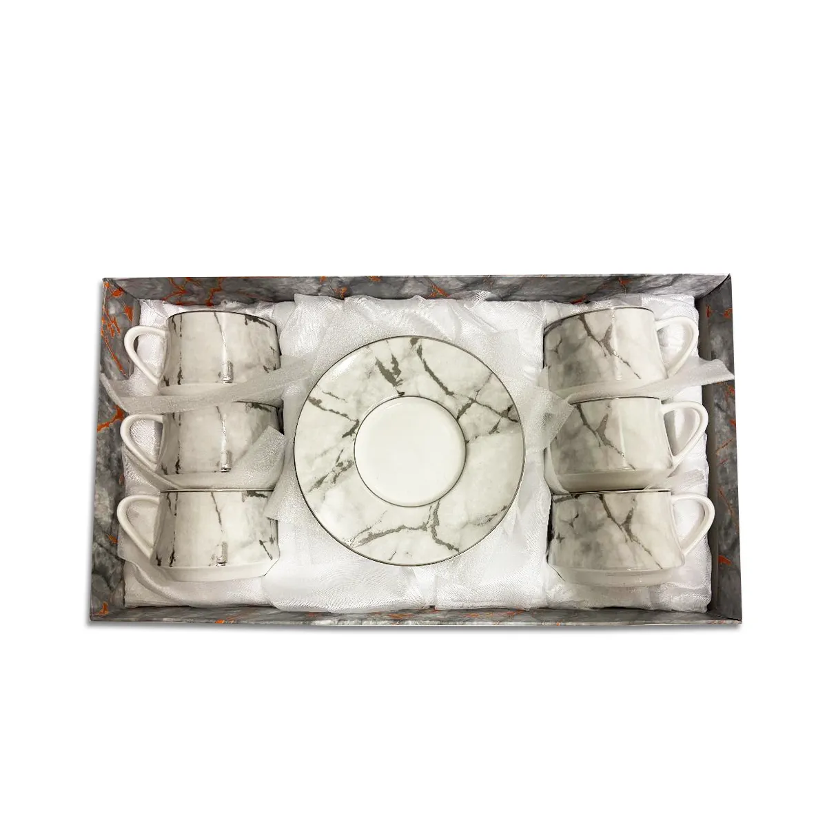 12 PC White & Silver Marble Coffee Cup