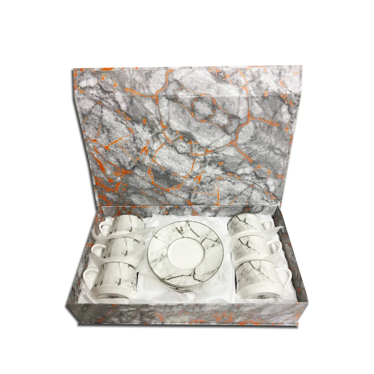 12 PC White & Silver Marble Coffee Cup