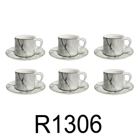 12 PC White & Silver Marble Coffee Cup