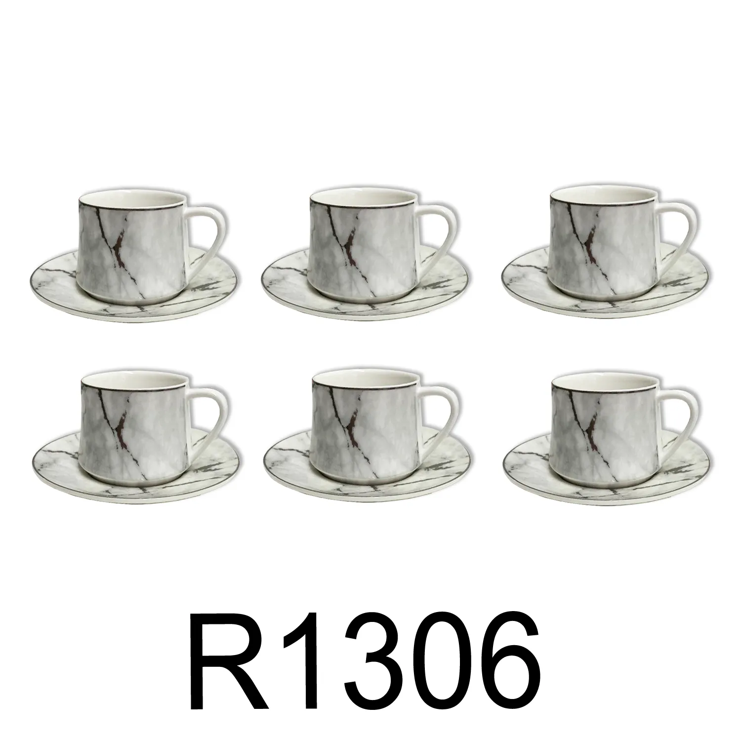 12 PC White & Silver Marble Coffee Cup