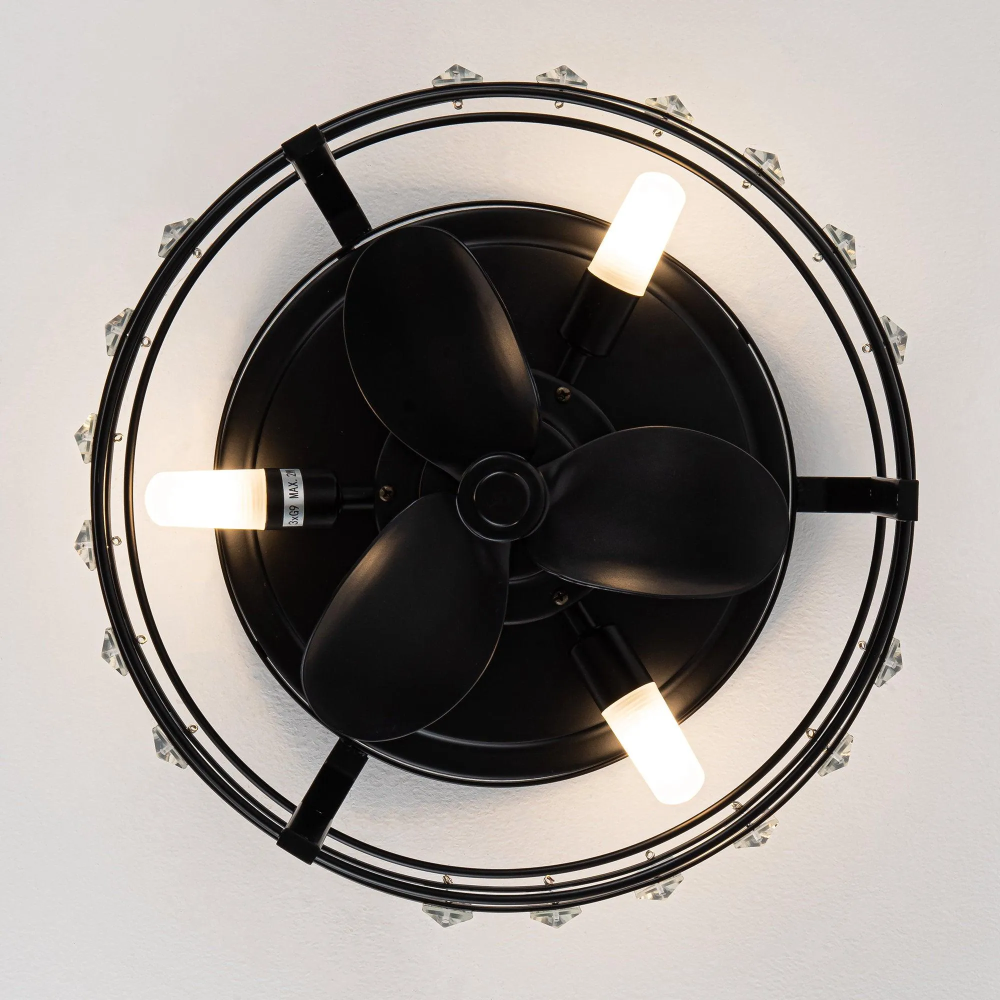 13" Modern DC Motor Flush Mount Reversible Crystal Ceiling Fan with Lighting and Remote Control