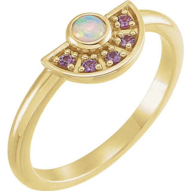 14K Gold Ethiopian Opal & Pink Sapphire Fan Ring