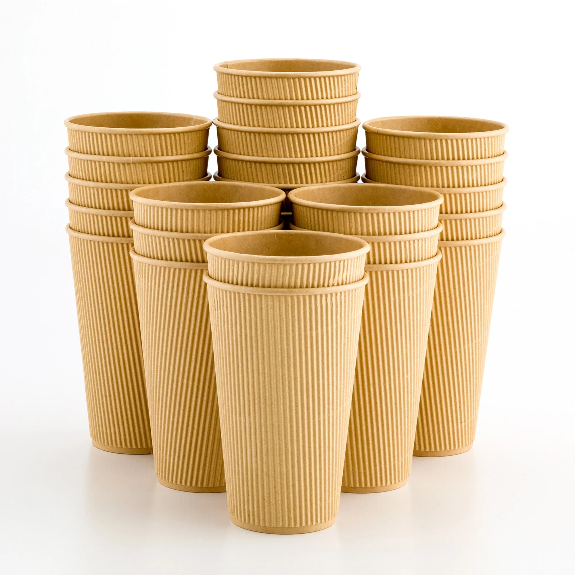 16 oz Kraft Paper Coffee Cup - Ripple Wall - 3 1/2" x 3 1/2" x 5 1/2" - 25 count box