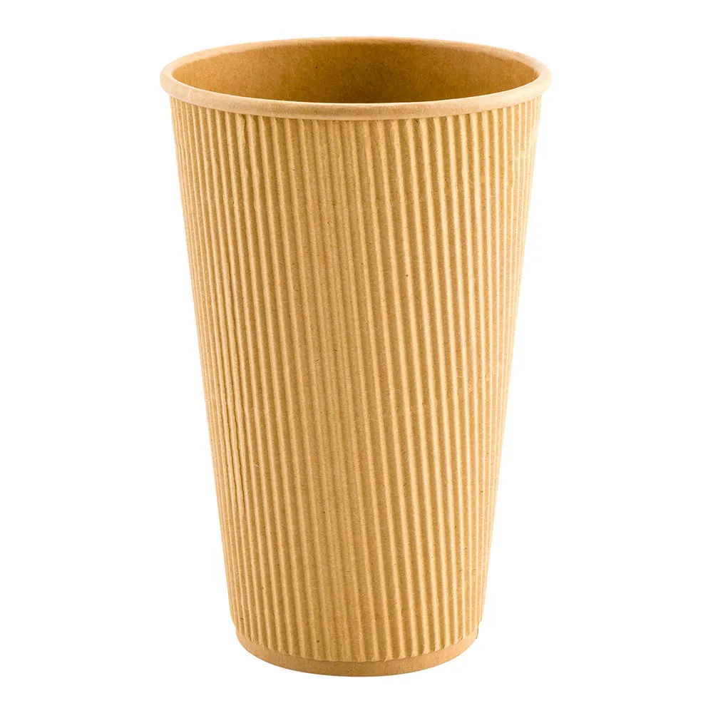 16 oz Kraft Paper Coffee Cup - Ripple Wall - 3 1/2" x 3 1/2" x 5 1/2" - 25 count box