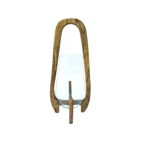 18" Wood and Glass Candle Lantern - Natural