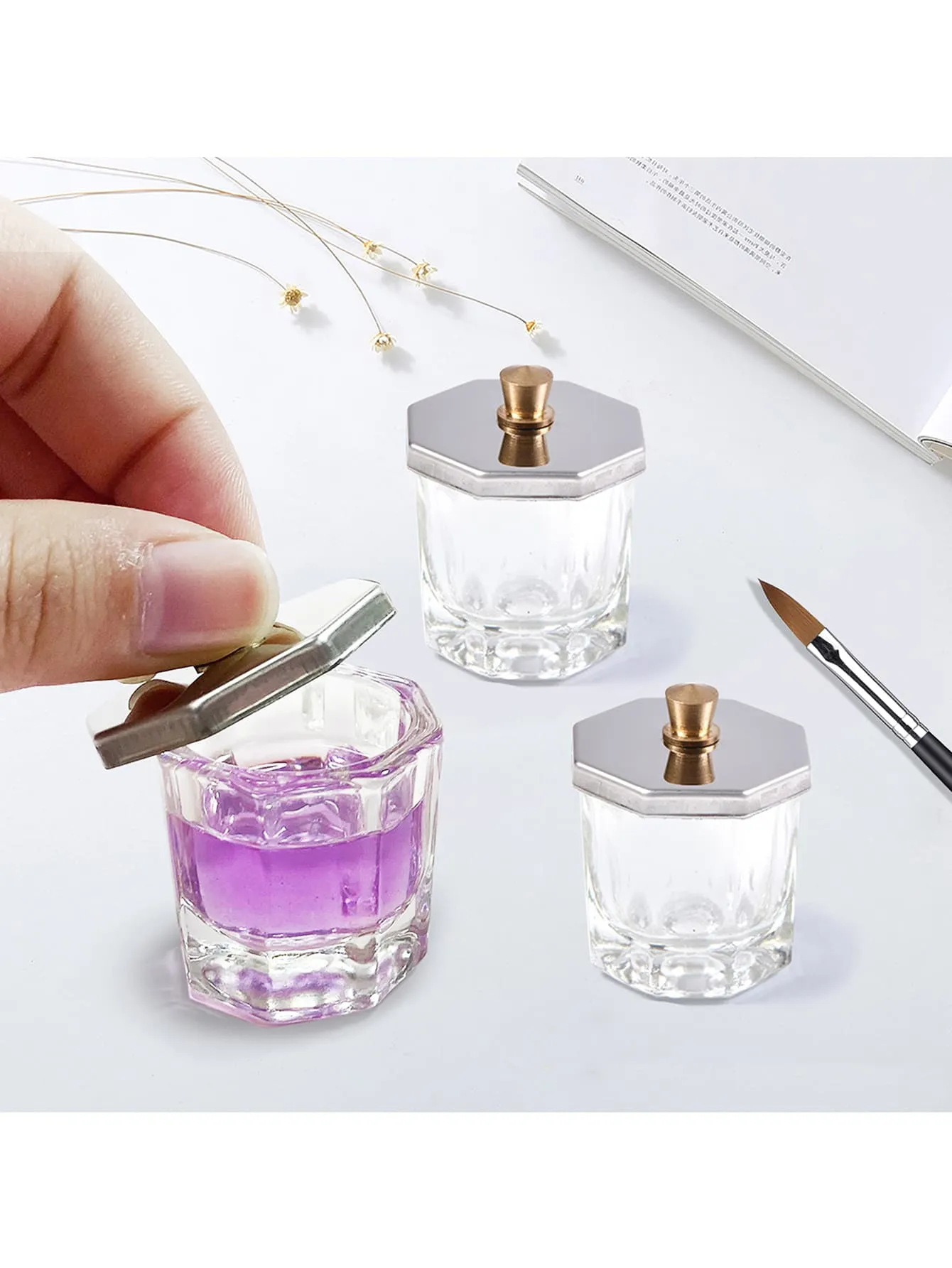 1pc Glass with Lid for Powder Nail Dipping Cup