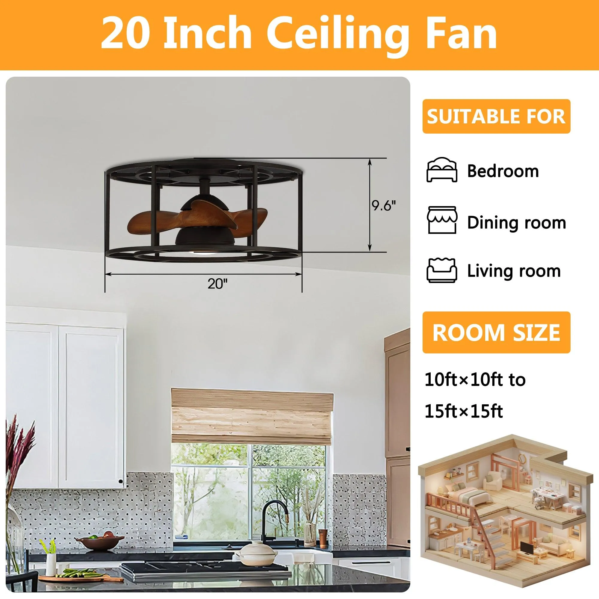 20" Kanpur Industrial Flush Mount Reversible Ceiling Fan with LED Lighting and Remote Control