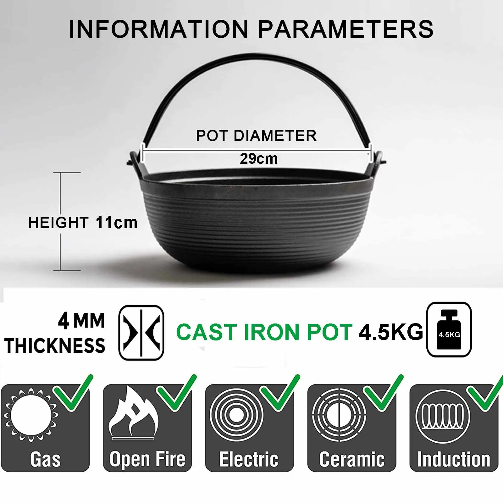 29cm Cast Iron Sukiyaki Shabu Shabu Pot with Wooden Lid