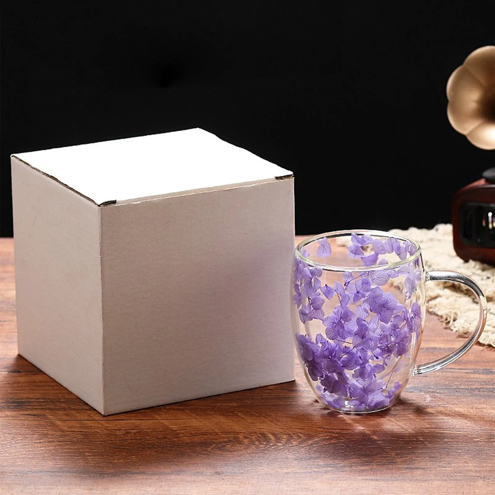 350ml Flower Petals Double Walled Glass Coffee Mug