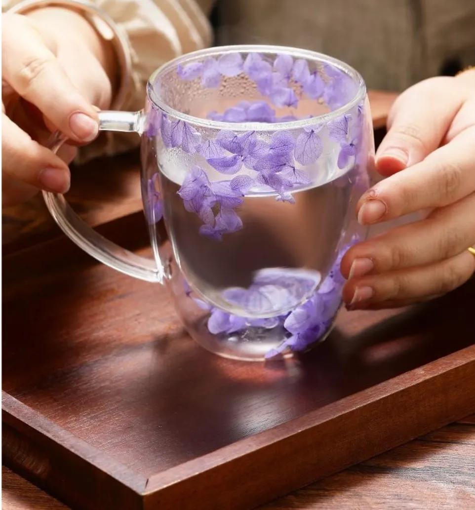 350ml Flower Petals Double Walled Glass Coffee Mug