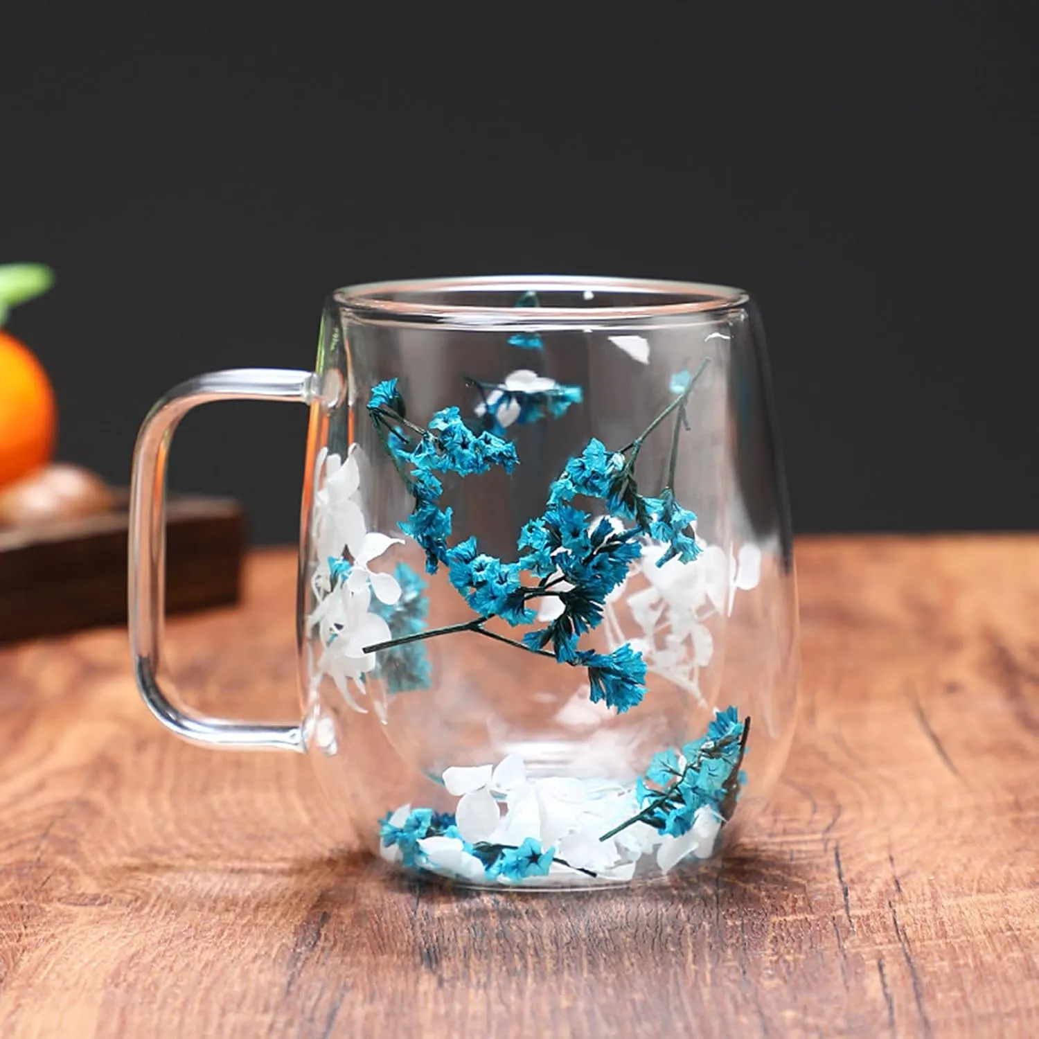 350ml Flower Petals Double Walled Glass Coffee Mug