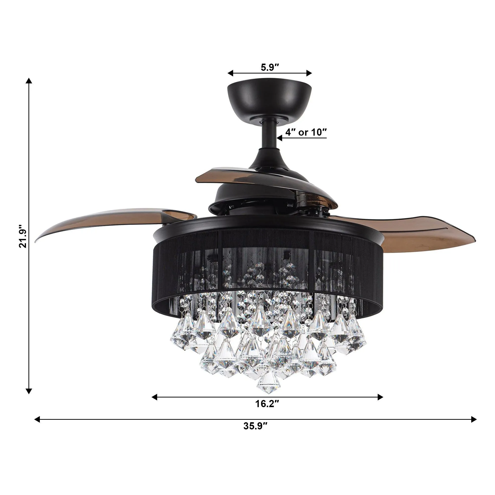 36" Bangaiore Modern Downrod Mount Crystal Ceiling Fan with Lighting and Remote Control