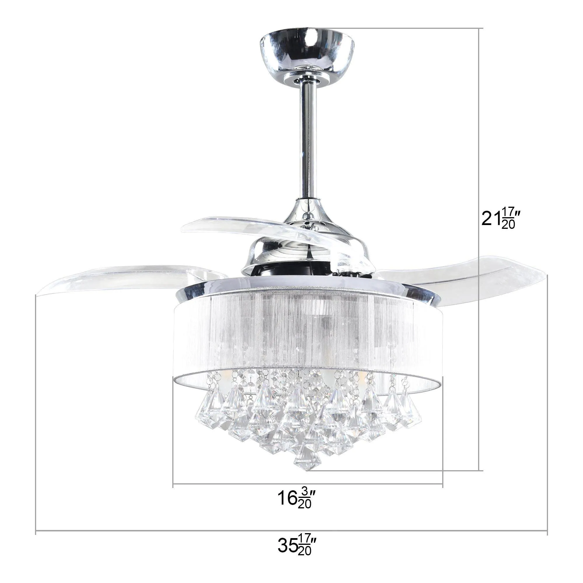 36" Bangaiore Modern Downrod Mount Crystal Ceiling Fan with Lighting and Remote Control