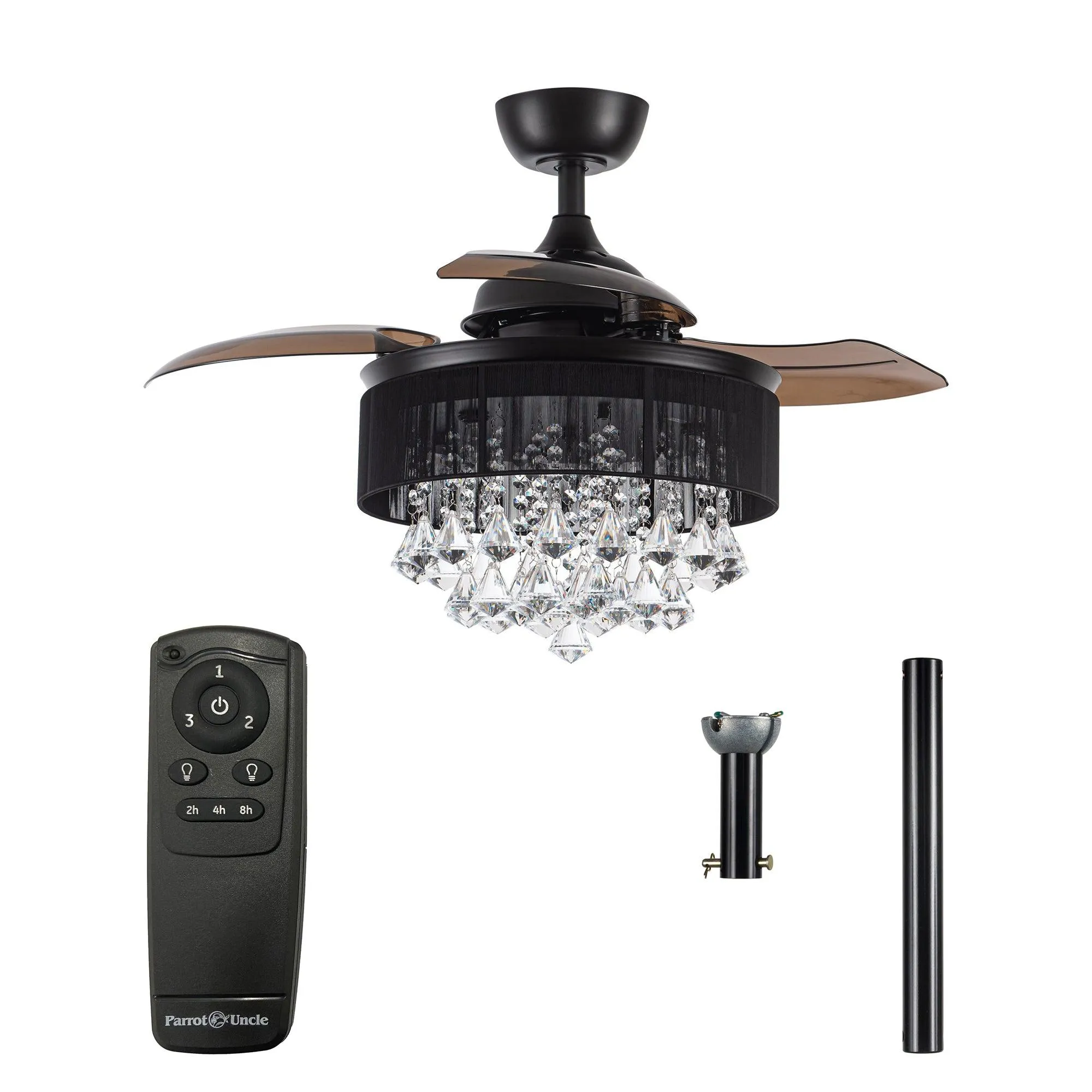 36" Bangaiore Modern Downrod Mount Crystal Ceiling Fan with Lighting and Remote Control