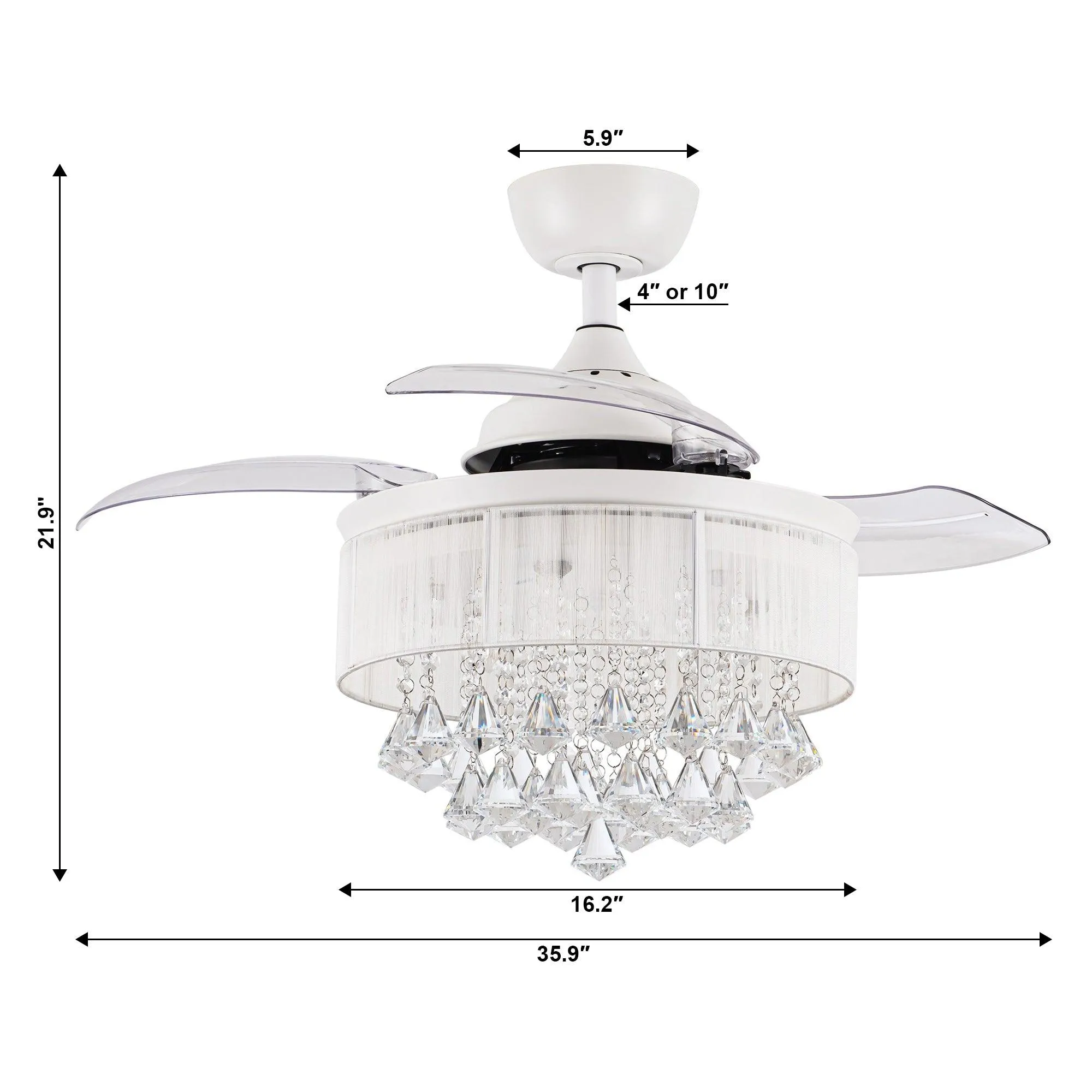 36" Bangaiore Modern Downrod Mount Crystal Ceiling Fan with Lighting and Remote Control