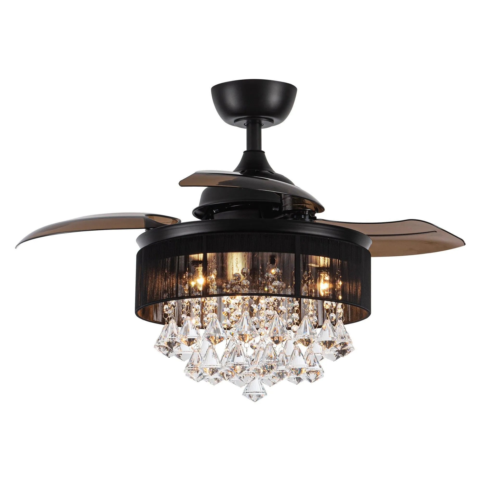 36" Bangaiore Modern Downrod Mount Crystal Ceiling Fan with Lighting and Remote Control