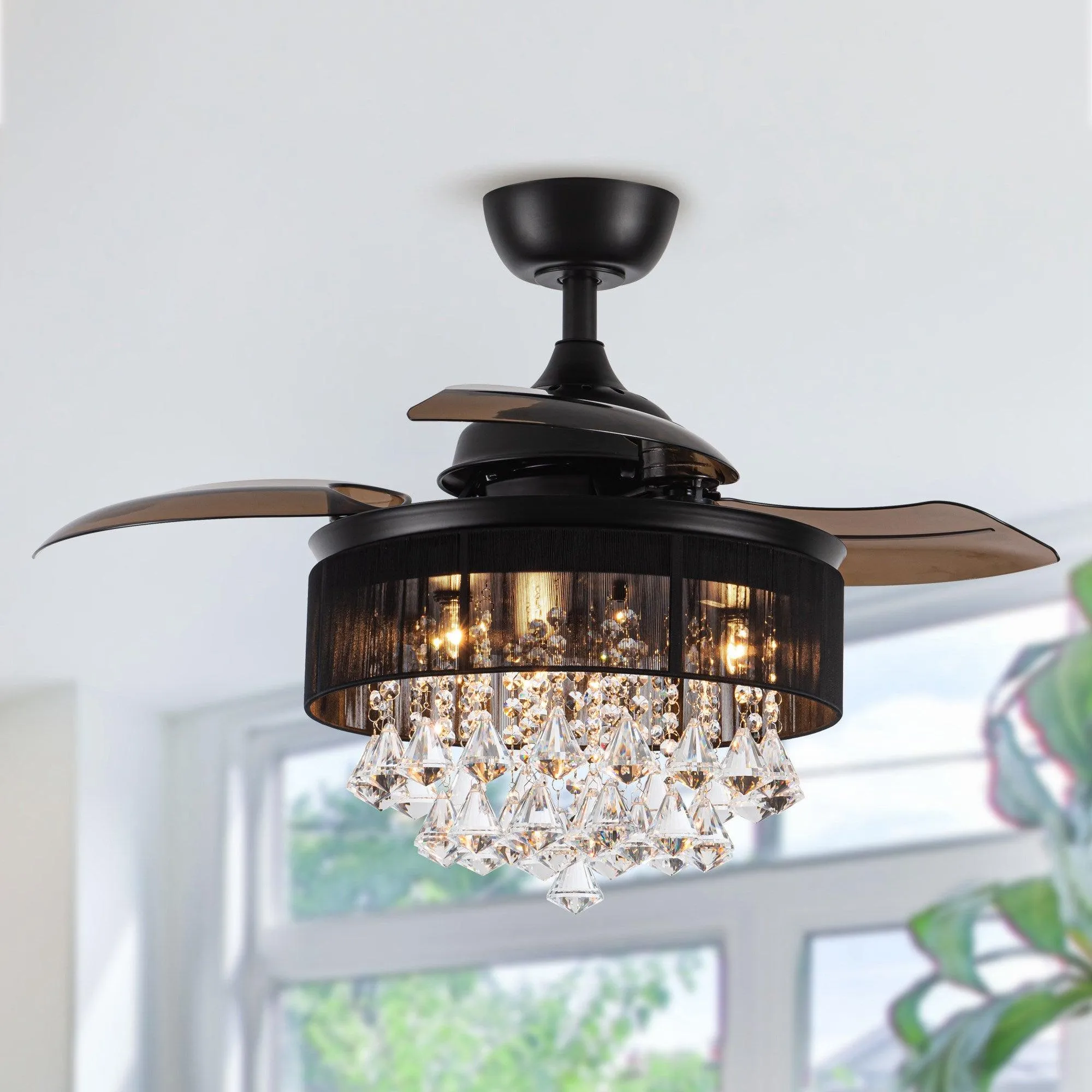 36" Bangaiore Modern Downrod Mount Crystal Ceiling Fan with Lighting and Remote Control