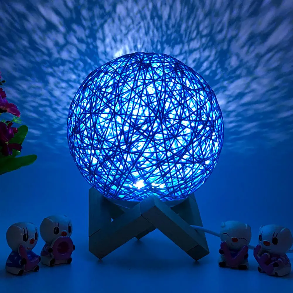 3D LED Rattan Moon Night Light Moonlight USB Charging Table Desk Moon Lamp