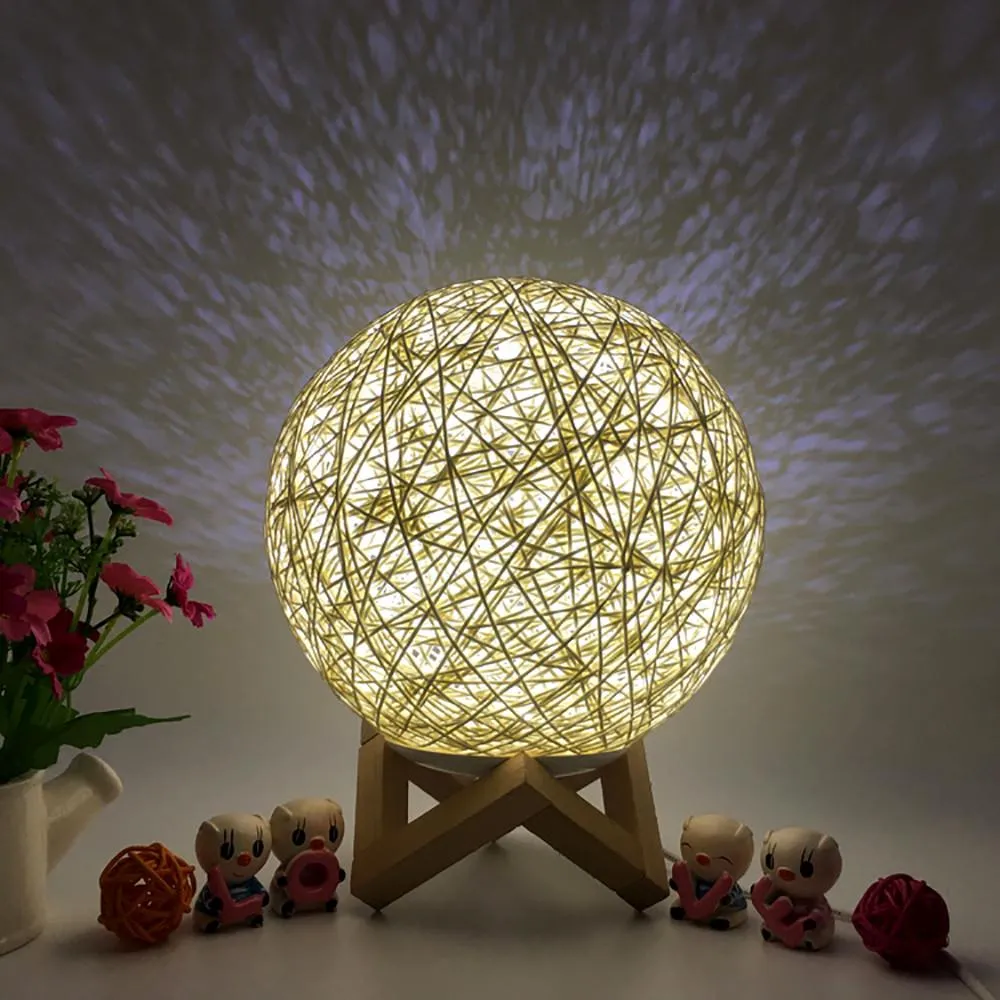 3D LED Rattan Moon Night Light Moonlight USB Charging Table Desk Moon Lamp