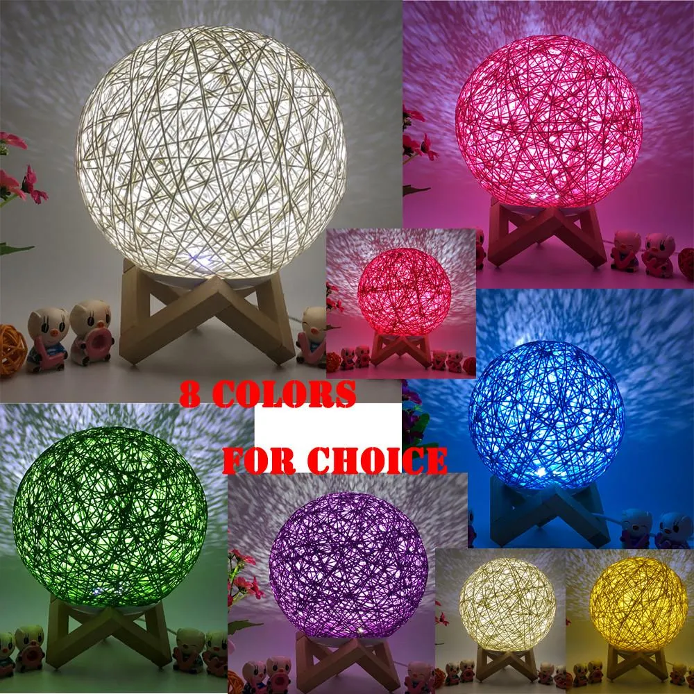 3D LED Rattan Moon Night Light Moonlight USB Charging Table Desk Moon Lamp