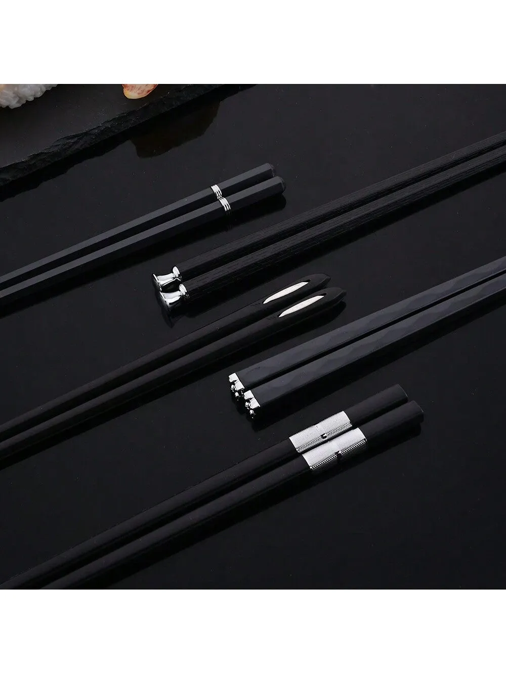 5 Pairs Japanese & Chinese Style Reusable Metal Chopsticks & Sushi Sticks Set, Healthy Alloy Tableware With Korean Chopstick Holder