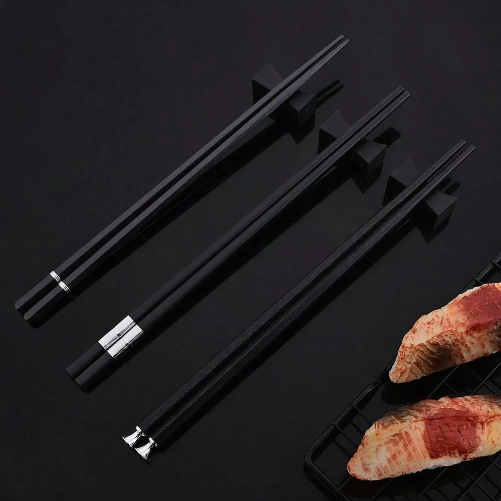 5 Pairs Japanese & Chinese Style Reusable Metal Chopsticks & Sushi Sticks Set, Healthy Alloy Tableware With Korean Chopstick Holder