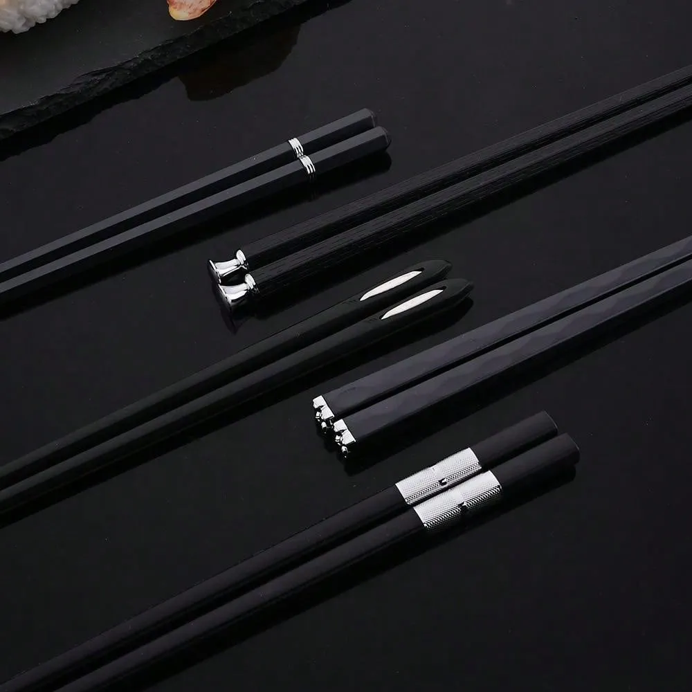 5 Pairs Japanese & Chinese Style Reusable Metal Chopsticks & Sushi Sticks Set, Healthy Alloy Tableware With Korean Chopstick Holder