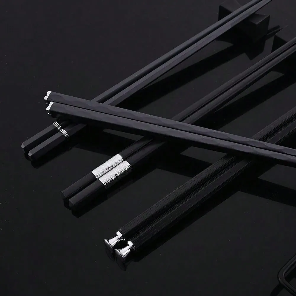 5 Pairs Japanese & Chinese Style Reusable Metal Chopsticks & Sushi Sticks Set, Healthy Alloy Tableware With Korean Chopstick Holder