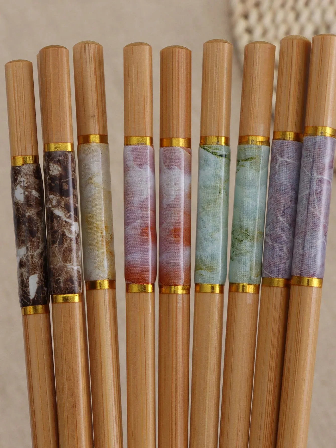 5 Pairs Of Colorful 24cm Chinese-Style Chopsticks, Imitation Jade Patterned Dining Utensils Set