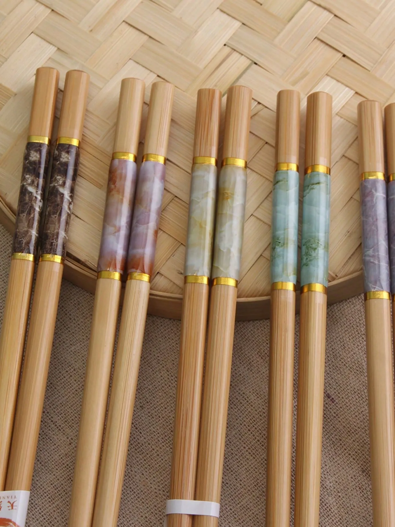 5 Pairs Of Colorful 24cm Chinese-Style Chopsticks, Imitation Jade Patterned Dining Utensils Set