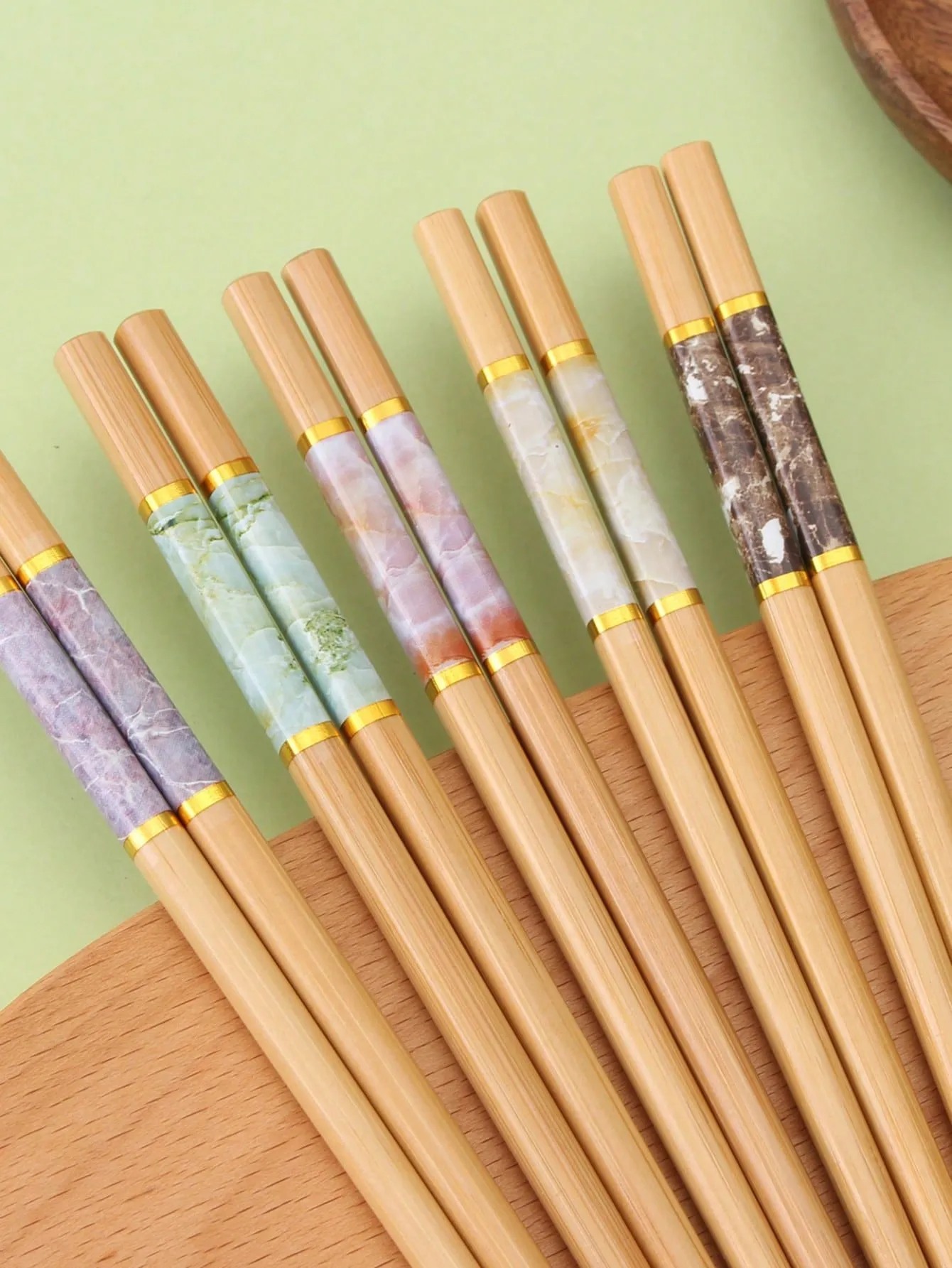 5 Pairs Of Colorful 24cm Chinese-Style Chopsticks, Imitation Jade Patterned Dining Utensils Set