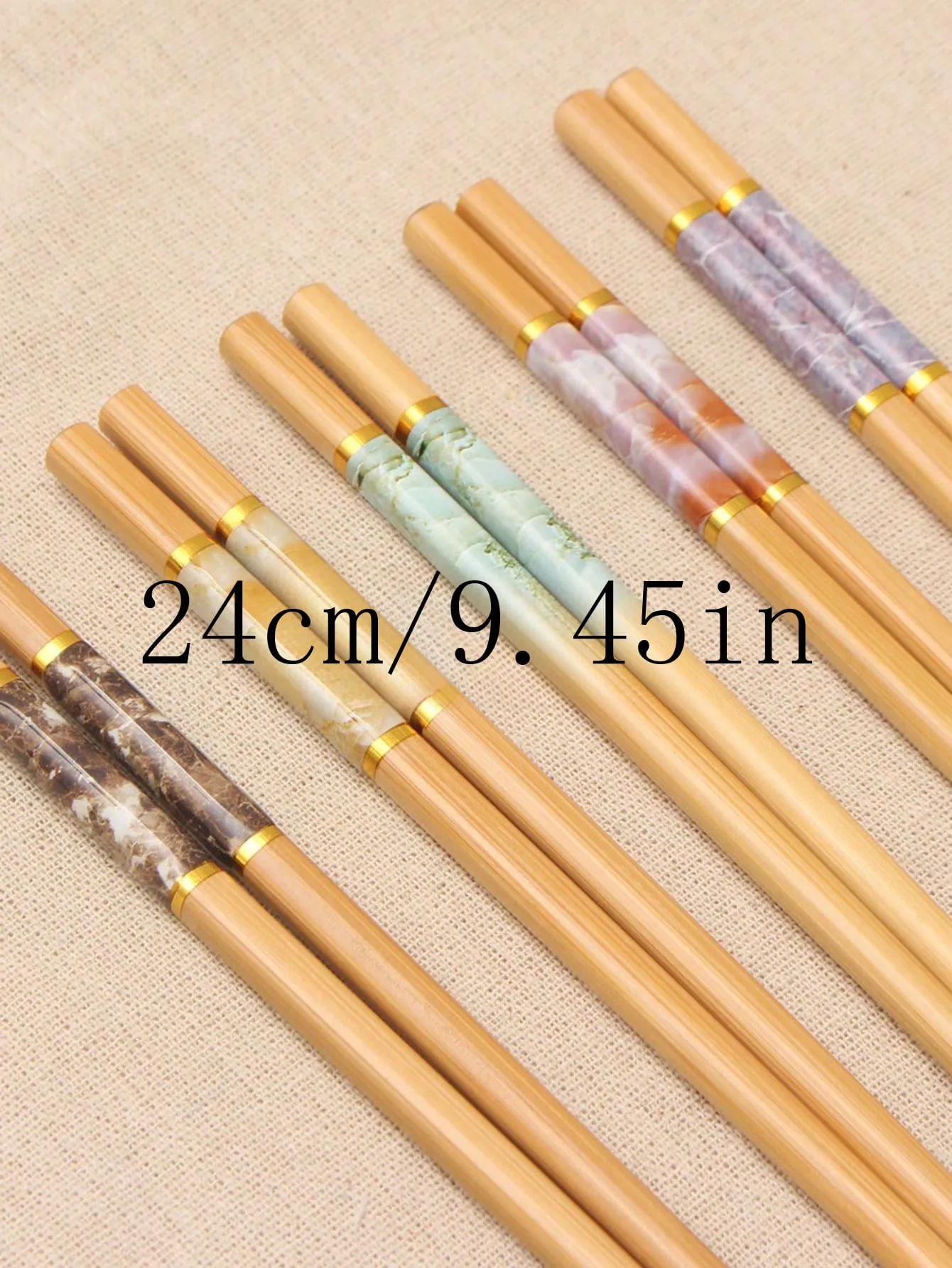 5 Pairs Of Colorful 24cm Chinese-Style Chopsticks, Imitation Jade Patterned Dining Utensils Set