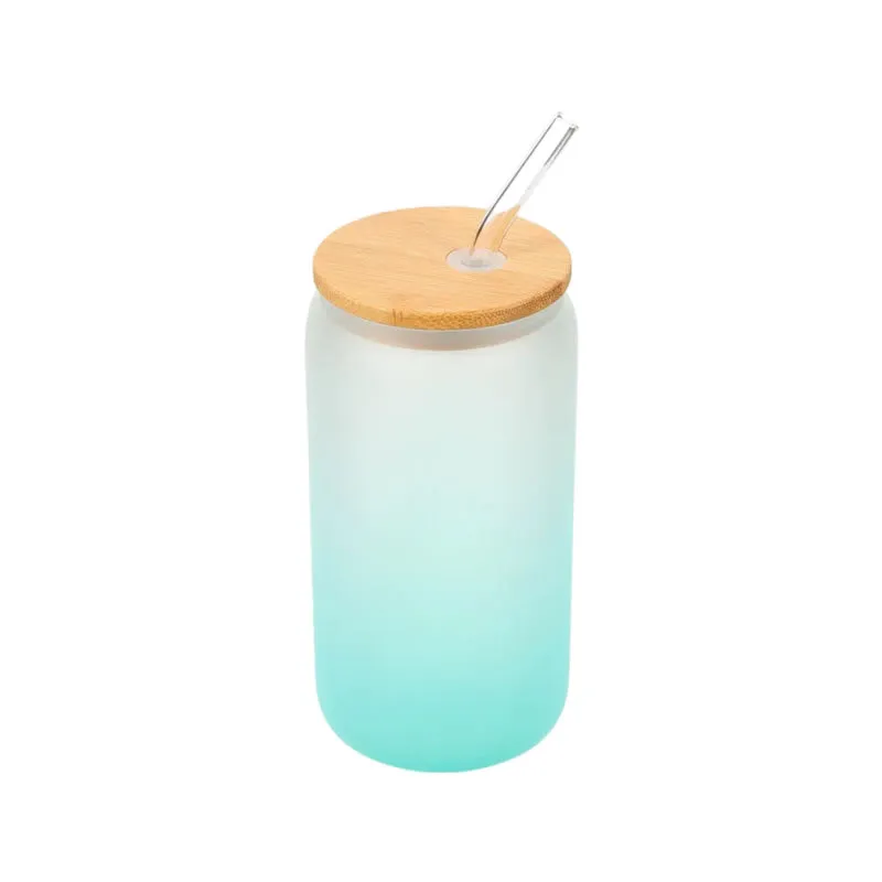 500Ml Multi-Functional Glass Cup With Bamboo Lid And Straw If-89 Blue