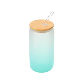 500Ml Multi-Functional Glass Cup With Bamboo Lid And Straw If-89 Blue