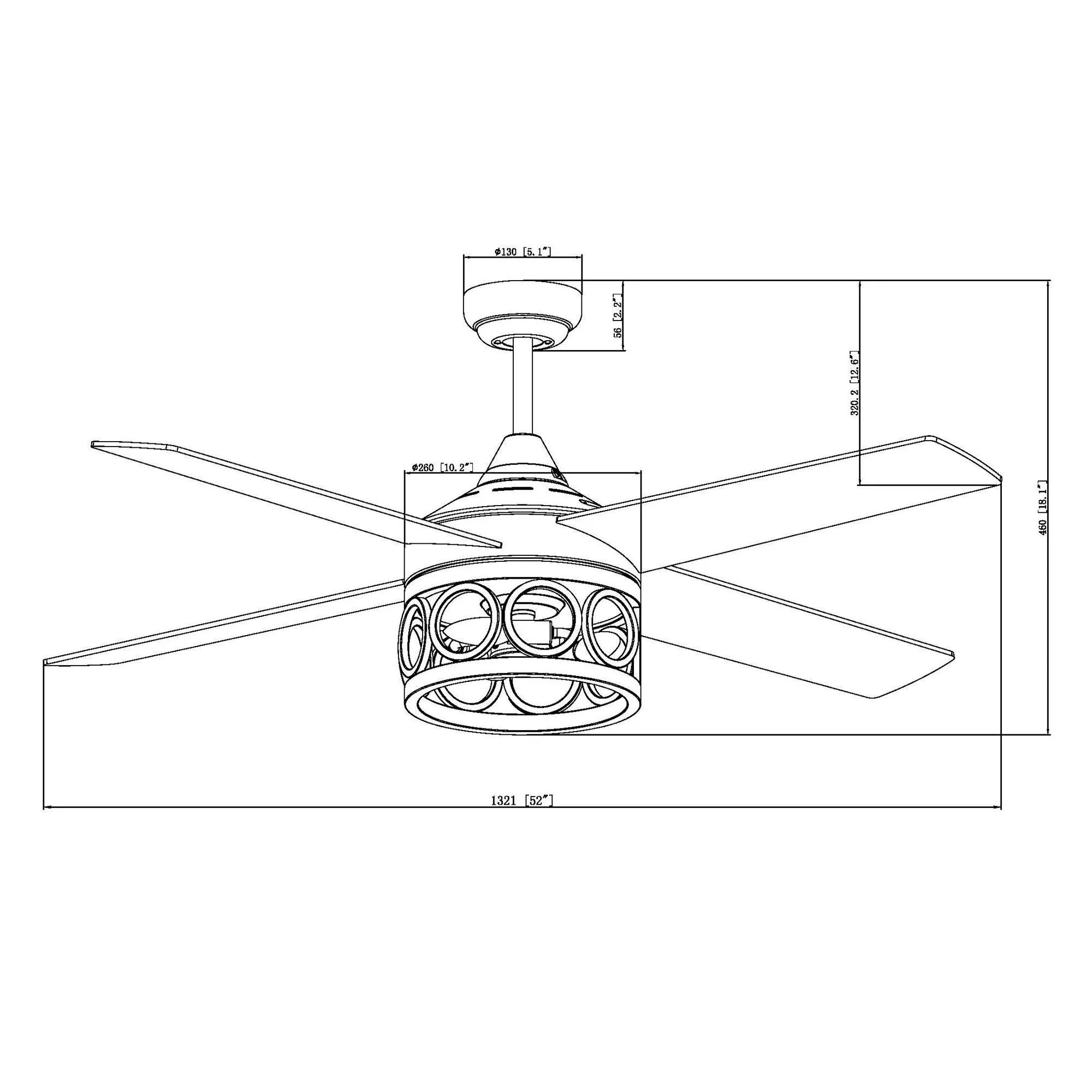 52" Hyderabad-Secunderabad Farmhouse Downrod Mount Reversible Ceiling Fan with Lighting and Remote Control