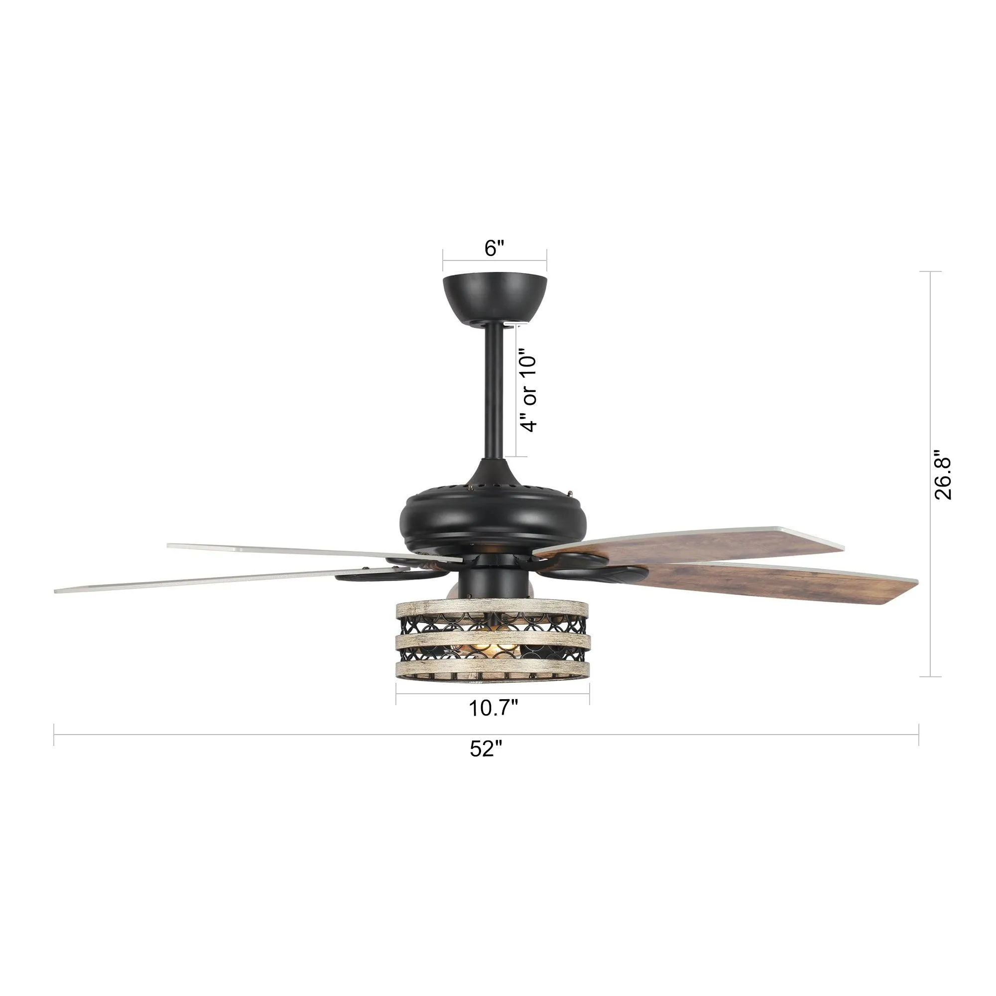 52" Hyderabad-Secunderabad Farmhouse Downrod Mount Reversible Ceiling Fan with Lighting and Remote Control