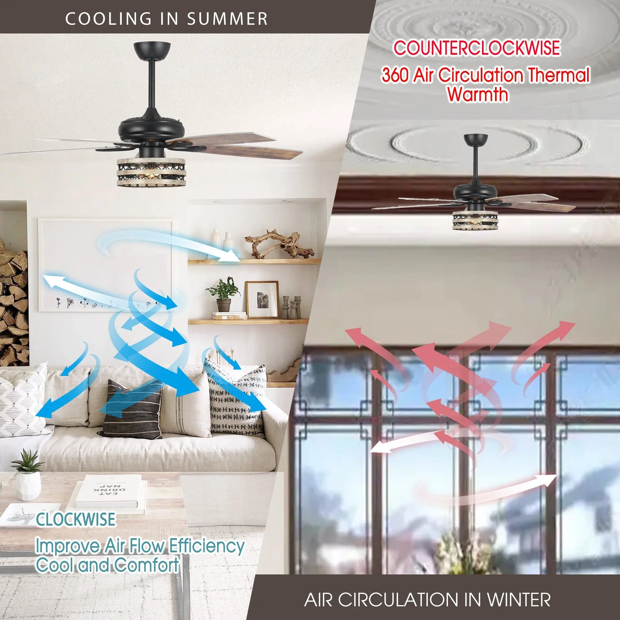 52" Hyderabad-Secunderabad Farmhouse Downrod Mount Reversible Ceiling Fan with Lighting and Remote Control