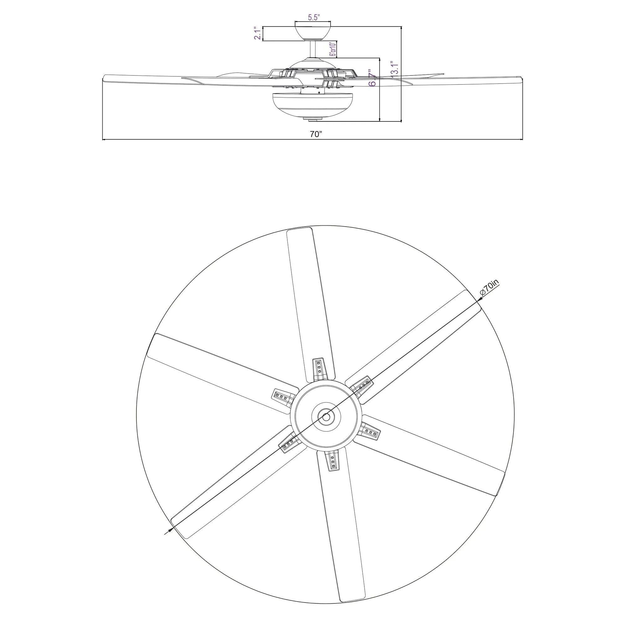 70" Modern Brushed Nickel DC Motor Downrod Mount Ceiling Fan with Lighting and Remote Control