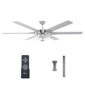 70" Modern Brushed Nickel DC Motor Downrod Mount Ceiling Fan with Lighting and Remote Control