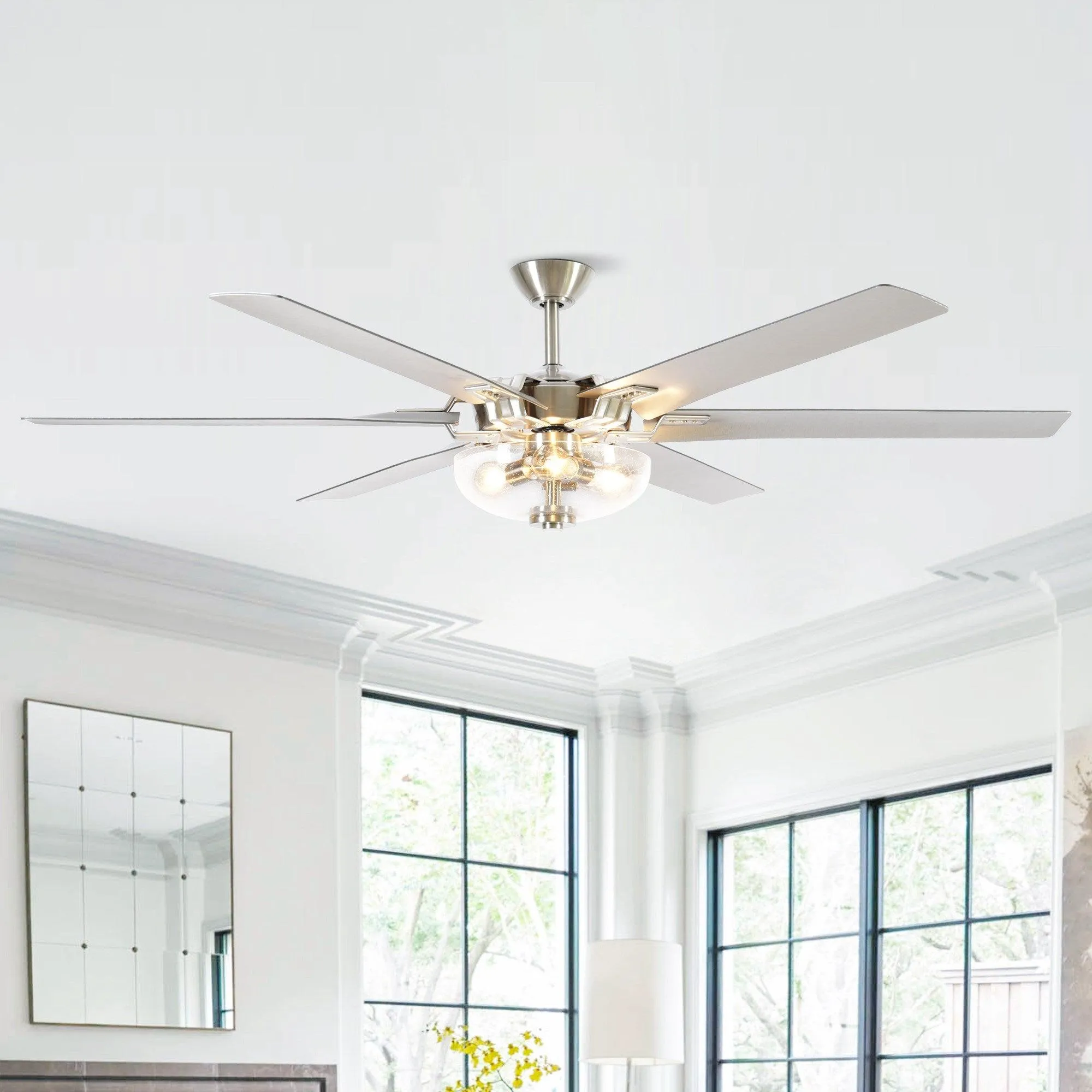 70" Modern Brushed Nickel DC Motor Downrod Mount Ceiling Fan with Lighting and Remote Control