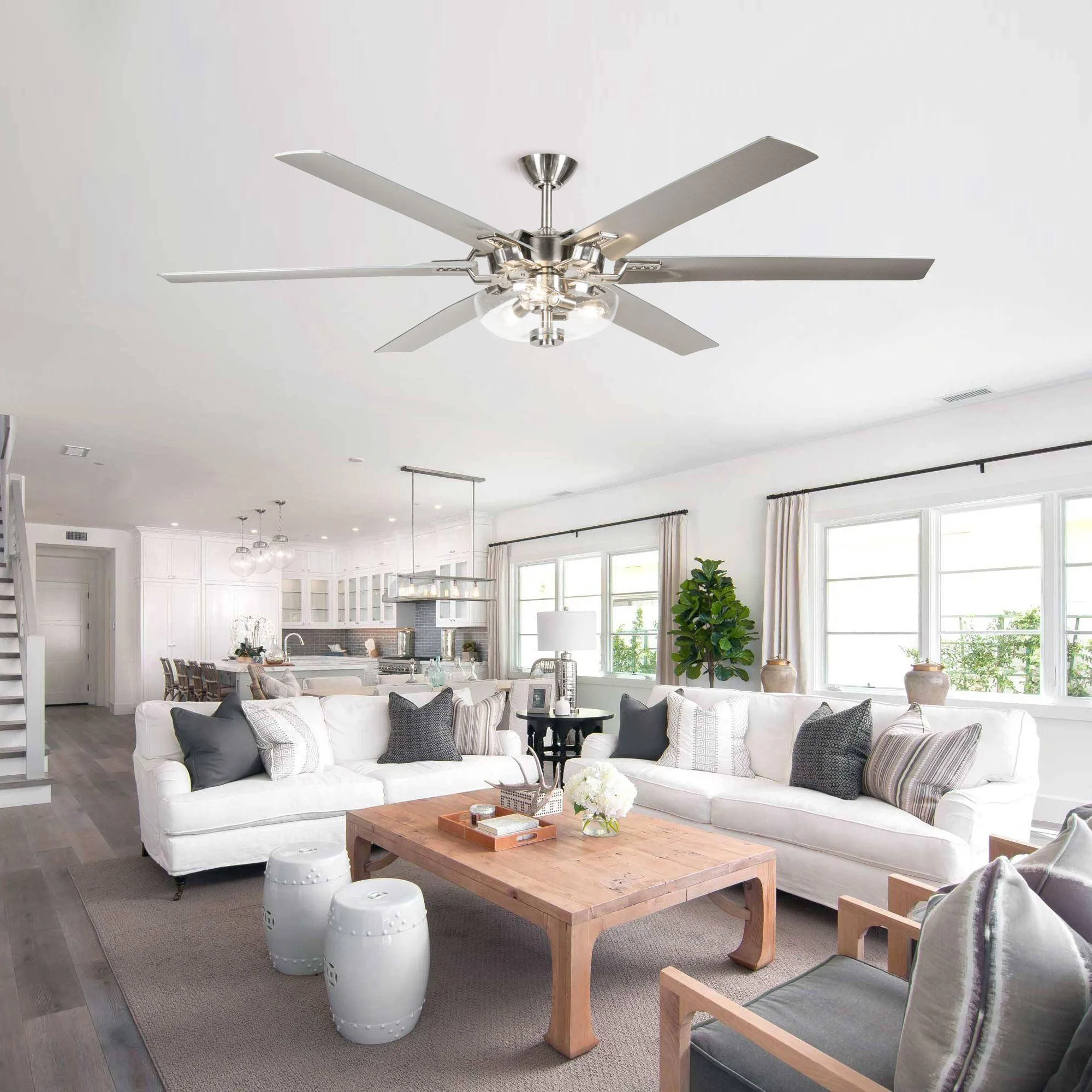 70" Modern Brushed Nickel DC Motor Downrod Mount Ceiling Fan with Lighting and Remote Control