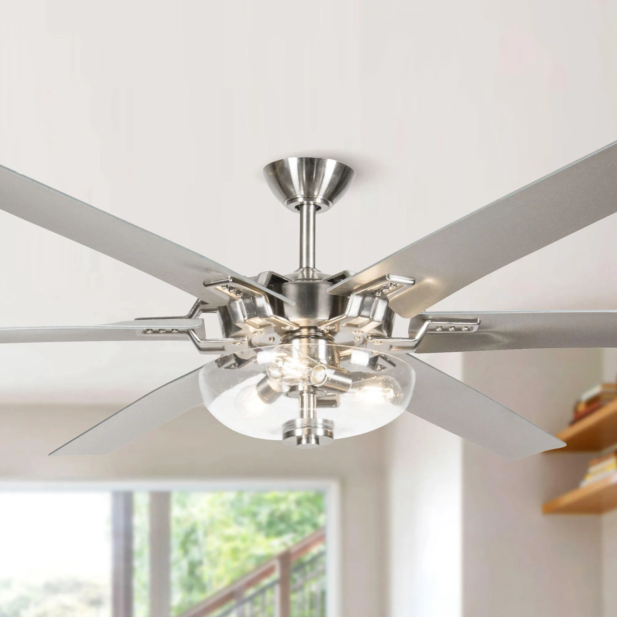 70" Modern Brushed Nickel DC Motor Downrod Mount Ceiling Fan with Lighting and Remote Control