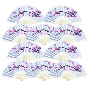 9" Cherry Blossom / Sakura Silk Hand Fans for Weddings (10 Pack)