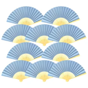 9" Serenity Blue Paper Hand Fans for Weddings, Premium Paper Stock (10 Pack)