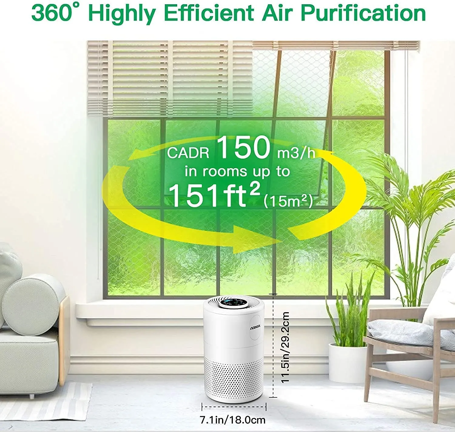 ACEKOOL Air Purifier D02 H13 HEPA Filter Smart Mode Air Purifier EU Plug