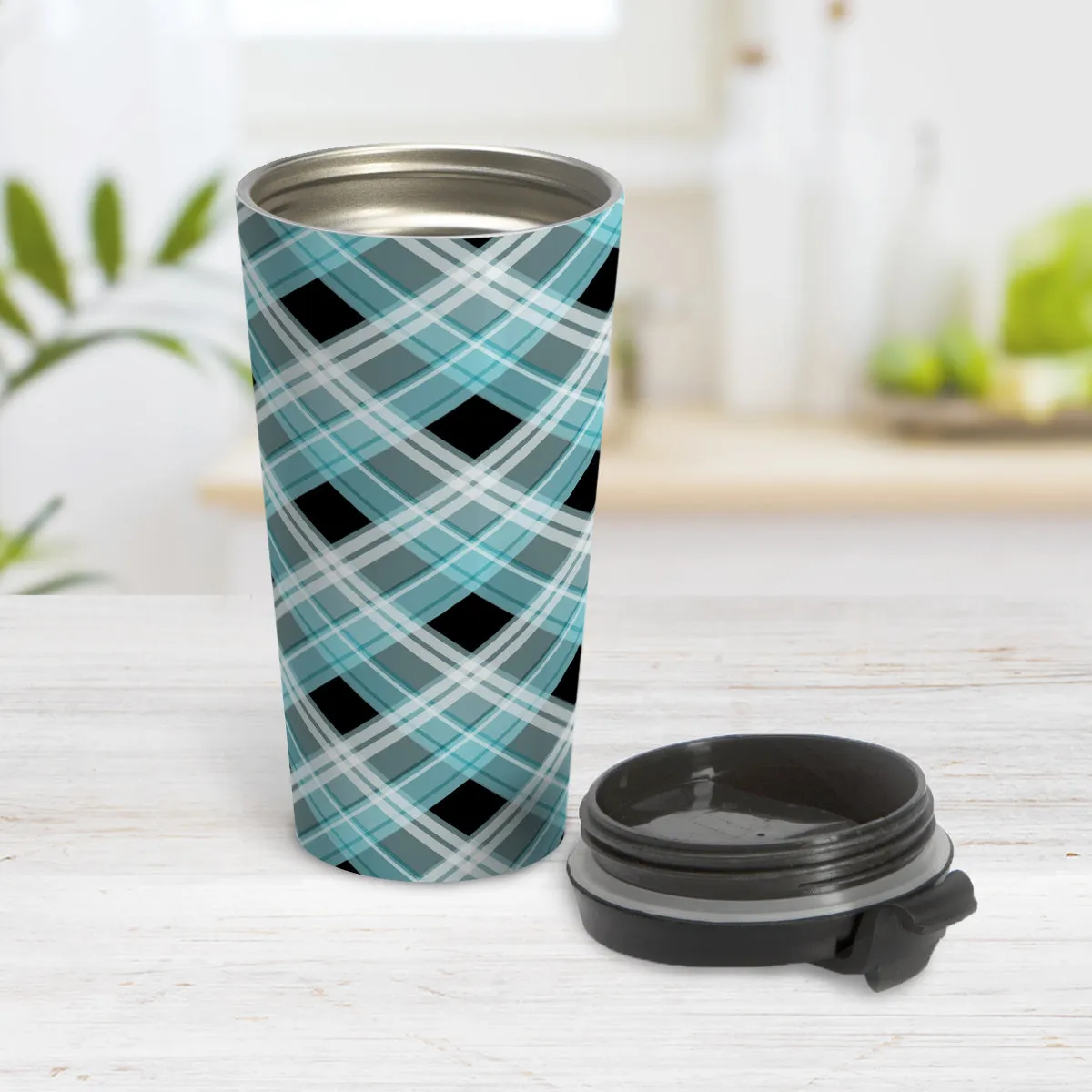 Alternative Turquoise Plaid Travel Mug