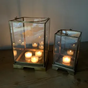 Antique Effect Brass Box Lanterns - two sizes